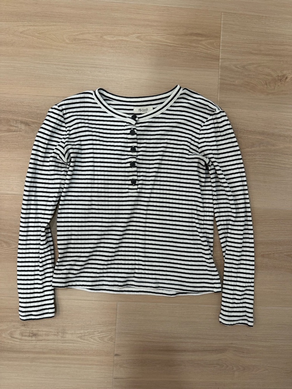 Madewell Black and Cream Striped Henley Top